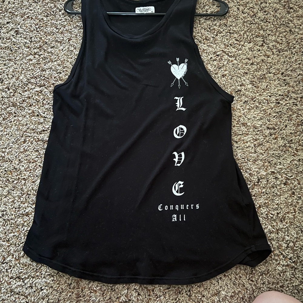Lauren Moshi Black Love Graphic Tank Top. Says love conquers all